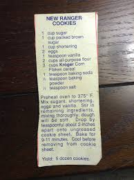 Kroger New Ranger Cookies One Of My Childhood Faves 1c Sugar 1c Brown Sugar 1c Shortening 2 Eggs 1tsp Ranger Cookies Cornflake Recipes Ranger Cookie Recipe