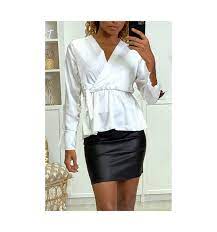 Rust embellished satin stripe top. White Satin Wrap Blouse Cheap Online