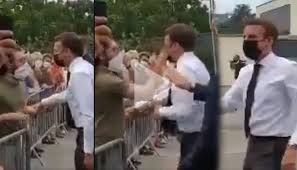 Macron's security entourage quickly intervened to pull the man to the ground and move macron away from him. 33odhnx15bvztm