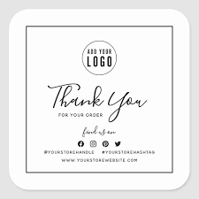 Add Your Logo Black Border Social Media Thank You Square Sticker Zazzle Com Packaging Ideas Business Small Business Packaging Ideas Logo Sticker