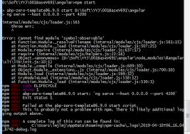 failed to npm start for angular at v6 9 1 6876 asp net