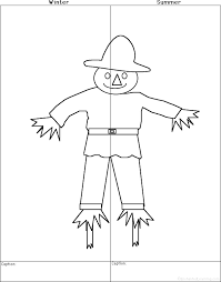 This silent video clip shows step by step how you can easily draw a cartoon scarecrow right rom scratch. Draw A Scarecrow Winter And Summer Printable Worksheet Enchantedlearning Com