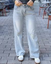 Grace and Lace Slouchy Soft Wide Leg Jeans in Distressed Light-Wash –  Sublime Boutique