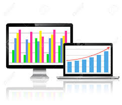 computer monitor and laptop with financial chart and graph