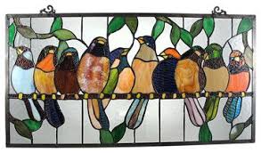 Birds On A Wire Stained Glass Stained Glass Bird Panel Stained Glass Birds On A Wire 24 In X 12 In Window Panel Traditional Stained Glass Stained Glass Birds Stained Glass Win