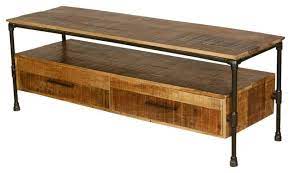 It is adjustable by a crank on the side of the piece and locks into a variety of different heights. Holt Industrial Iron Pipe Mango Wood 2 Drawer Tv Media Stand Industrial Entertainment Centers And Tv Stands By Sierra Living Concepts Houzz