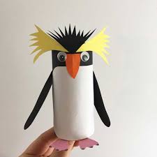 You need black, white and yellow construction paper, a pair of scissors and some glue. Kids Paper Craft Project Make Your Own Rockhopper Penguin For Bird Of The Year From A Toilet Roll