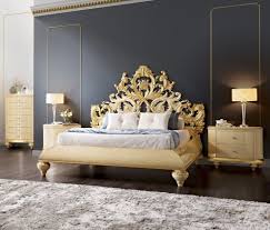 Gold And Glossy Cream Carved Royal Queen Bedstead With Headboard Bed Furniture Design Luxury Bedroom Furniture Royal Furniture
