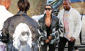 Kim Kardashian Jacket With Her Face On It For Movie Night With Kanye Custom Leather Jackets Kim Kardashian Kardashian