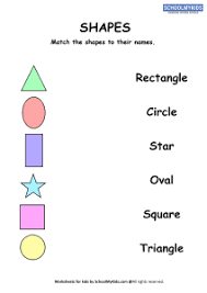 Shapes worksheets for kids, teachers, and parents. Matching Basic 2d Shapes To Their Names Worksheets For First Kindergarten Grade Math Worksheets Schoolmykids Com