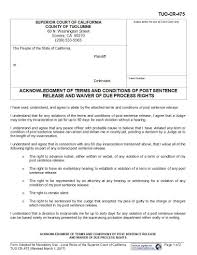 Acknowledgment Of Terms And Condition Of Post Sentence Release California Sentences Conditioner