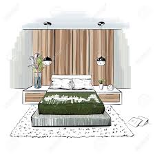 Interior design for a young man. Vector Interior Sketch Design Of Bedroom Royalty Free Cliparts Vectors And Stock Illustration Image 128738449