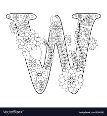 Letter W Coloring Book For Adults Vector Image On Vectorstock Coloring Books Alphabet Illustration Vector Illustration