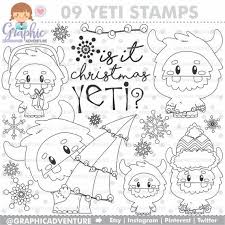 Yeti Stamps Yeti Winter Stamps Christmas Stamps Commercial Use Digi Stamp Digital Image Yeti Coloring Page Monster Stamps Coloring Pages Digi Stamp Cute Coloring Pages