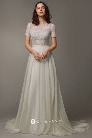 Short wedding dresses and separates for modern brides. Short Sleeve Ivory Lace Organza Wedding Dress Xdressy