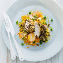 Seeded Chicken With Citrus Salad With Pomegranate Dressing By Nadia Lim Nadialim Com Citrus Salad Pomegranate Dressing Seasonal Salad