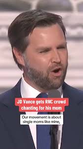 "Our movement is about single moms like mine, who struggled with money and  addiction, but never gave up," JD Vance says during his RNC remarks. "I'm  proud to say that tonight my mom is here, 10 years ...