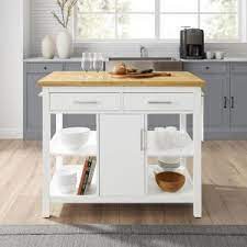 Crosley Furniture Audrey White Kitchen Island With Wood Top Cf3026na Wh The Home Depot White Kitchen Island Marble Top Kitchen Island Wood Kitchen Island