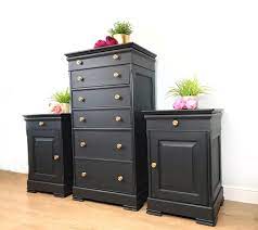 Tallboy and bedside table set. M S Bedroom Furniture Set Chest Of Drawers Tallboy And Pair Of Bedside Tables Cabinets Painted In Dark Grey Charcoal Colour Vinterior