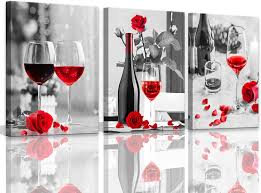 Get free shipping on qualified round, white kitchen & dining tables or buy online pick up in store today in the furniture department. Amazon Com Kitchen Pictures Wall Decor Red Wine Black And White Bottle Red Rose Wine Glass 3 Pieces Canvas Wall Art For Dining Room Kitchen Artwork For Home Walls Decorations Gallery Wrapped 12x16inchx3pcs