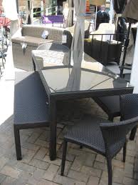 Narrow Table Benches Chairs Cushion Storage In Background Elevated Outdoor Furniture Sets Narrow Table Chair Bench