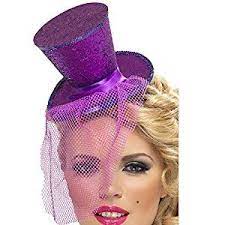 Mini Top Hat Glitter With Net Removable Carnival Mardi Gras Amazon Co Uk Toys Games Kostum Zubehor Zylinder Violett