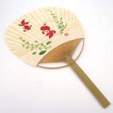 Japanese non-folding uchiwa fan in paper and bamboo with swimming fish  motif, SAKANA SUIEI, 38