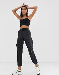 Bershka Black Cargo Pants With Chain Bershka Belted Utility Pants In Black Asos Trousers For Girls Bershka Outfit Black Blouse Women