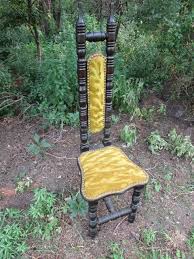 Antique Jacobean Narrow High Back Chair Carved Wood Gothic Medieval Style Velvet Antique Chairs Medieval Fashion High Back Chairs