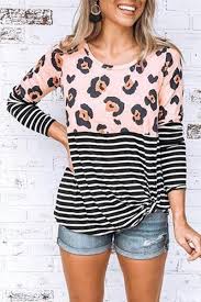 Black And White Combination T Shirt Who D Have Thought That Stripes And Leopard Print Would Be Such A Great Combination This Long Sleeve Pin Women White Blouse Tshirt Outfits Shirt Outfit Summer
