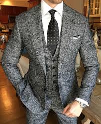 Black 3 Piece Suit With White Shirt Grey Heather Mens Tweed Three Piece Suit Black Polka Dot Tie White Collared French Shirt Ideas Of Fre Hipster Mens Fashion Wedding Suits Men Suit Fashion