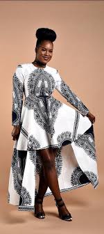 Ankara Black And White African Print Dress White Dashiki High Low Dress African Print Long Sleeve Dress Glamorous High Low Design Carefully Ma African Fashion African Dress African Dresses For Women