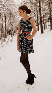 Black And White Polka Dot Dress With Black Tights Closet Black Tights Black Heels Invest Black And White Polka Dot Dress Red Belt Fashion Style 60 Fashion