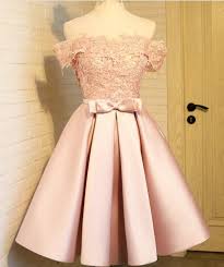 Lovely Light Pink Off Shoulder Satin And Lace Applique Homecoming Dresses Homecoming Dresses Short Party Dresses Homecoming Dresses 2017 Evening Dresses Prom Prom Dresses Long