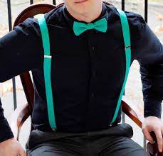 Black shirt green suspenders