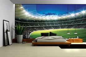 Featuring the iconic geometric pattern of a football in black and white, it will create a versatile backdrop in the room that goes with lots of different colourways. Football Themed Bedrooms Photo 3d Photo Wallpaper Bedroom 1000x662 Wallpaper Teahub Io