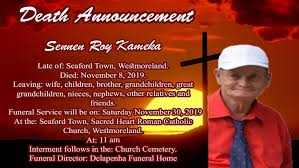 Employee death announcement guidelines and sample; Death Announcement Sennen Roy Delapenha Funeral Home Facebook