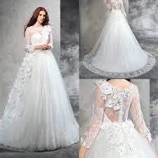 Ball Gown Sheer Neck Hand Made Flower Long Sleeves Long Net Wedding Dresses Wedding Dresses Ball Gowns Modest Wedding Dresses