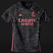 The kit is predominantly black along with a spring pink logo, the iconic real madrid club crest and stripes on the sides. Real Madrid 2020 21 Third Football Kits Shirts