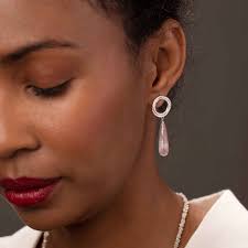 Magic Circle Stud Earrings with Faceted Rose Quartz Beads