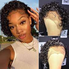 Anogol dark brown curly lace front wig long synthetic hair wigs for women. Amazon Com Pixie Curly Lace Wig Preplucked Human Hair Wigs Short With Baby Hair Bob Wigs Glueless Short Wig Curly Brazilian Remy Hair 150 10 Inches Beauty