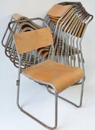 Mid Century Plywood Tube Steel Stacking Chairs Vintage Industrial Lighting Chair Vintage Industrial