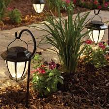 Hampton Bay Solar Matte Black Outdoor Integrated Led Shepard Hook Landscape Path Light With Hammered Glass Lens 4 Pack 93603 The Home Depot In 2020 Landscape Lighting Ideas Front Yards Solar Landscape