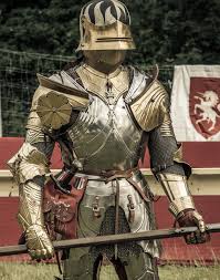 Knight In A Suit Of Gilded Ornate Gothic Plate Armour Century Armor Historical Armor Knight Armor