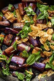 Sweet And Sour Eggplant With Garlic Chips Recipe Recipe Garlic Chips Recipes Eggplant Dishes