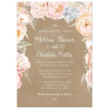 Pink Vintage Floral Peony Border Wedding Invitation Kraft Wedding Invitations Unique Wedding Invitations Pink Wedding Invitations