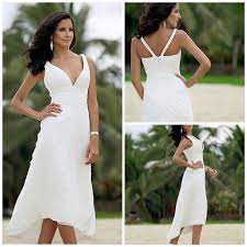 Discountunder 100 Dollar A Line Mid Calf Short Beach V Neck Chiffon Wedding Dresses Pleat Back Zipper Tiered Cheap Tea Length Bridal Wedding Dress From First La Chiffon Wedding Dress Beach Tea
