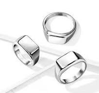 Wide Square Flat Top Silver PVD Plated Stainless Steel Ring