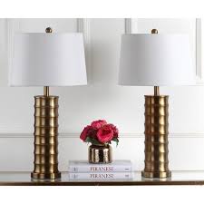 Safavieh Lighting 28 5 Inch Linus Brass Column Gold Table Lamp Set Of 2 15 X 15 X 28 5 Gold Table Lamp Table Lamp Lamp Sets