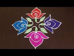 Beautiful Rose Rangoli Designs With 8 To 8 Easy Colours Flower Kolam Youtube Flower Rangoli Rangoli Designs Small Rangoli Design